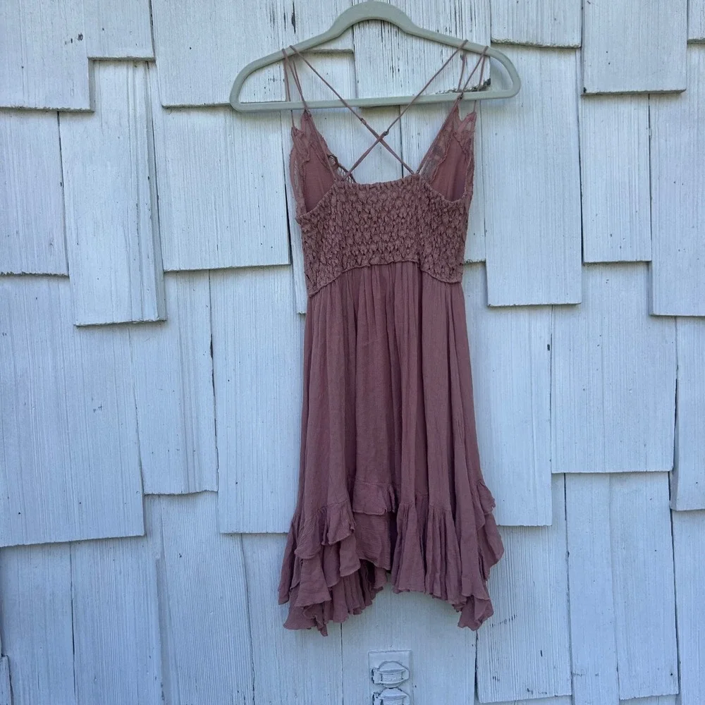 Free People Adella Slip Dress Dusty Pink Crochet Lace Boho Mini Medium OB661170